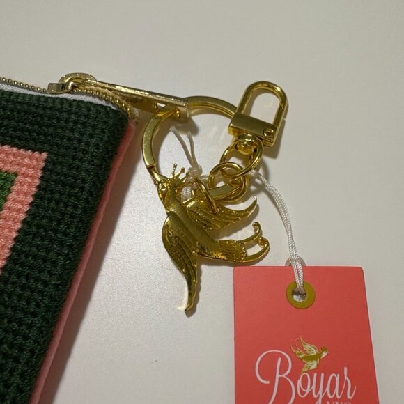 NWT Two's Company "Trust Fund" Needlepoint Coin Pouch Green Pink Velvet Preppy - Picture 5 of 8